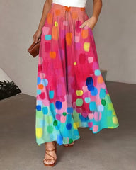 Casual Loose Elastic Waist Floral Pants