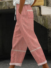 Women's Retro Herringbone Print Lace-Up Loose Casual Pants
