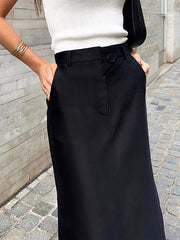 Buttoned Pockets Solid Color Split-Side A-Line High Waisted Skirts Bottoms