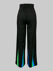 Loose Elasticity Pockets Printed Split-Joint Pants Trousers