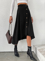 Buckle Buttoned Solid Color A-line High Waisted Skirts Bottoms
