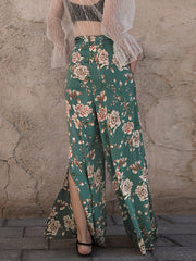 Loose Floral Printed Lace-Up Casual Pants Bottoms