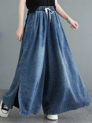 Drawstring Split-Side Loose Wide Leg Trousers Jean Pants Bottoms