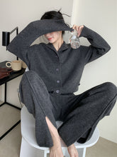 Urban Loose Solid Color Cardigan Tops & Wide Leg Split-Front Pants Suits