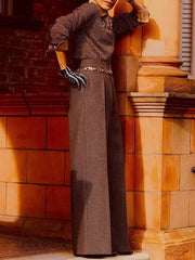High Waisted Loose Pleated Pockets Solid Color Pants Trousers