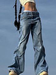 Low-Rise Pleated Straight Jeans