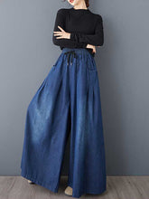 Drawstring Elasticity Pleated Pockets High Waisted Loose Jean Pants Bottoms
