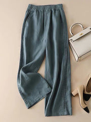 Ruffle Ramie Cotton Elasticity Loose Casual Wide-Leg Pants