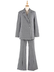 Casual Long Sleeves Loose Plaid Lapel Collar Two Pieces Set