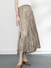 Elasticity Pleated Solid Color A-line High Waisted Skirts Bottoms