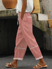 Women's Retro Herringbone Print Lace-Up Loose Casual Pants