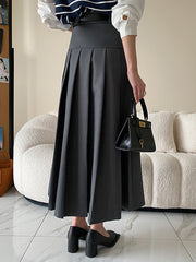 Pleated Solid Color Split-Joint A-Line High Waisted Skirts Bottoms
