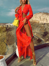 Sexy Long Sleeve Top&Split-Side Skirt Floral Print Vacation Two-Piece Suit