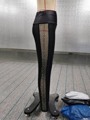 Mesh Rhine Stones Split-Joint High Waisted Skinny Leg Pants Leggings