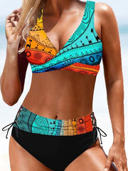 Gradient Green Striped Swimsuit