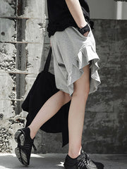 Original Solid Color Falbala Asymmetric Irregularity Shorts