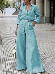 Solid Color Split-Joint High Waisted Loose Trousers Pants