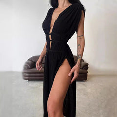 Samantha Linen Blend Hollow-Out Dress