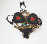 Women's Bikini Crochet Embroidery Rose Swimsuit
