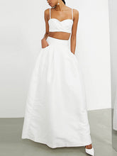 Spaghetti-Neck Top&Empire A-Line Skirt Solid Color Two-Piece Suit