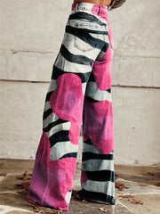 Women's Vintage Contrast Zebra Print Casual Wide Leg Pants