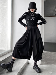 Fashion Irregularity Wide Leg Solid Color Elastic Waist Cropped Pants