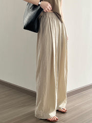 Elasticity Pleated Solid Color High Waisted Wide Leg Trousers Casual Pants Bottoms