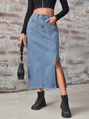 Elasticity Pockets Split-Side A-Line High Waisted Skirts Bottoms