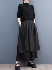 Wide Leg Cropped Solid Color Casual Pants Bottoms Culotte
