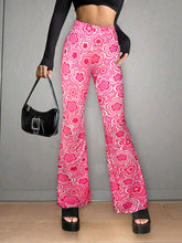 Flower Print Split-Joint High Waisted Loose Pants Flared Trousers