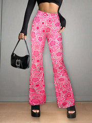 Flower Print Split-Joint High Waisted Loose Pants Flared Trousers