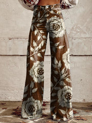 Women's Vintage Floral Print Wide Leg Pants