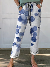 Women's Retro Botanical Floral Printed Cotton And Linen Casual Pants