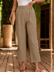 Elasticity Pleated Solid Color High Waisted Loose Trousers Pants