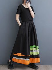 Asymmetric Elasticity High-Waisted Printed Loose Wide Leg Trousers Pants