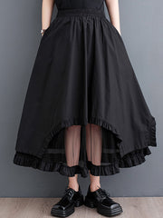 Elastics Gauze Solid Color Split-Joint Loose Skirts Bottoms