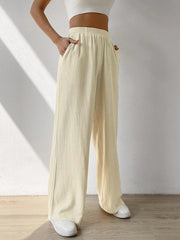 Elasticity Solid Color Split-Joint High Waisted Loose Trousers Pants