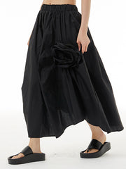 Asymmetric Elasticity Solid Color Three-Dimensional Flower Loose Skirts Bottoms