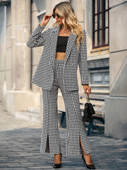 Casual Long Sleeves Loose Plaid Lapel Collar Two Pieces Set