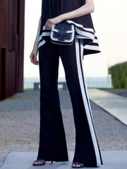 Contrast Color Striped Loose Short Sleeves Boat Neck T-Shirts Tops&Casual Pants Bottoms Two Pieces Set