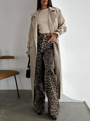 Buttoned Leopard Pockets Split-Joint Loose Trousers Pants