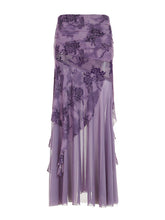 Printed Irregular Mesh Maxi Skirt In Purple
