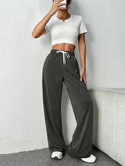 Drawstring Elasticity Split-Joint High Waisted Loose Trousers Pants