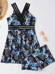 Ladies Ribbon V-Neck Cover Belly Slim Stitching Backless Crossover 2-Piece Tankini