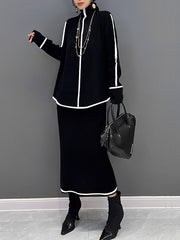 Contrast Color High Waisted Loose Skirts Bottoms