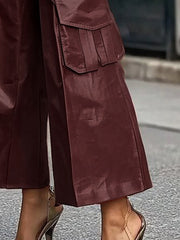 Pleated Pockets Solid Color Split-Joint Loose Wide Leg Trousers Pants