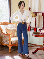 Vacation Loose High Waisted Solid Color Jean Pants Bottoms