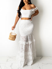 White Color Vest Tops Skirt Suits