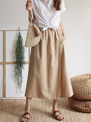 Asymmetric Elasticity Pockets Solid Color Split-Front Split-Joint Loose Wide Leg Trousers Pants