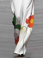 High Waisted Loose Asymmetric Floral Printed Split-Joint Pants Trousers